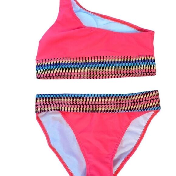 SHEIN Women's Small Neon Pink One-Shoulder Bikini Set 2 Piece - Picture 2 of 8